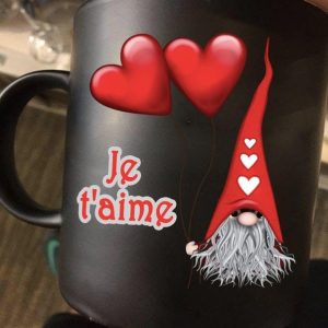 Je T’aime French Gnomie Hearts Black Mug Je T’aime French Gnomie Hearts Black Mug