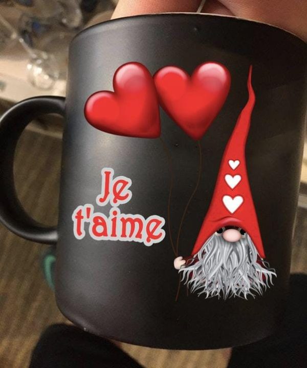 Je T’aime French Gnomie Hearts Black Mug