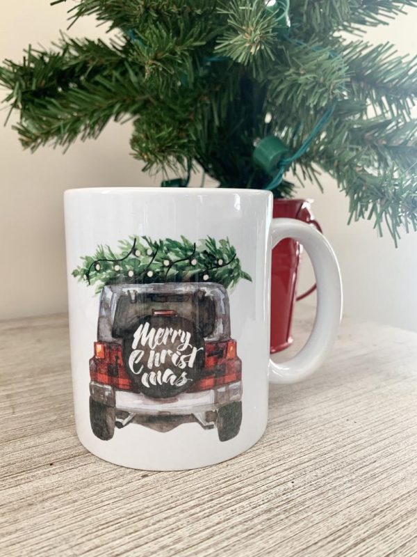 Jeep Merry Christmas Coffee Hot Chocolate Simple White Mug