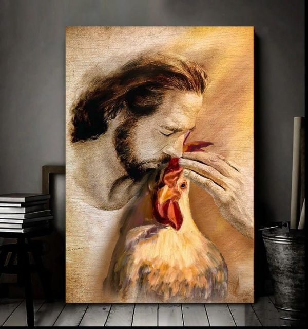 Jesus God Kisses The Chicken Canvas Poster