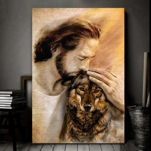Jesus God Kisses The Wolf Canvas Poster