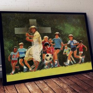 Jesus Playing Football With Children The Holy Cross Sports Canvas Poster