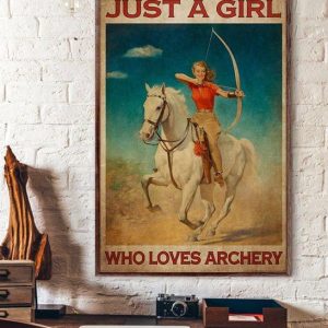 Just A Girl Who Loves Archery Lady Girl Riding Horse Shooting Arrow Canvas Poster