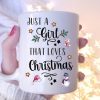 Just A Girl Who Loves Christmas Christmas Tree Snowman Stars White Mug