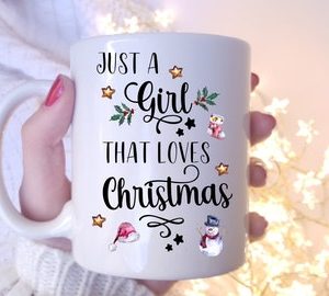 Just A Girl Who Loves Christmas Christmas Tree Snowman Stars White Mug Just A Girl Who Loves Christmas Christmas Tree Snowman Stars White Mug