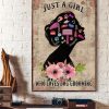 Just A Girl Who Loves Dog Grooming Lady Girl Hairstyling Tools Flowers Canvas Poster