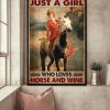 Just A Girl Who Loves Horse And Wine Lady Girl Riding Horse Drinking Red Wine Canvas Poster