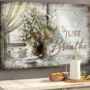 Just Breathe Flowers Butterflies Canvas Poster
