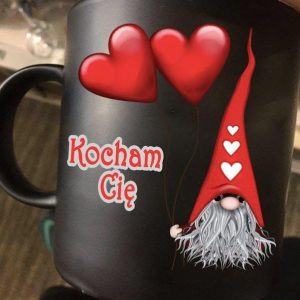 Kocham Cie Polish Gnomie Hearts Black Mug Kocham Cie Polish Gnomie Hearts Black Mug