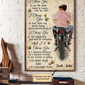 LGBT Biker Beautiful Couple Love Name Customized Personalized Canvas Poster