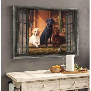 Labrador Golden Dog Squad Team Love You Animal Pet Fake Window Canvas Poster