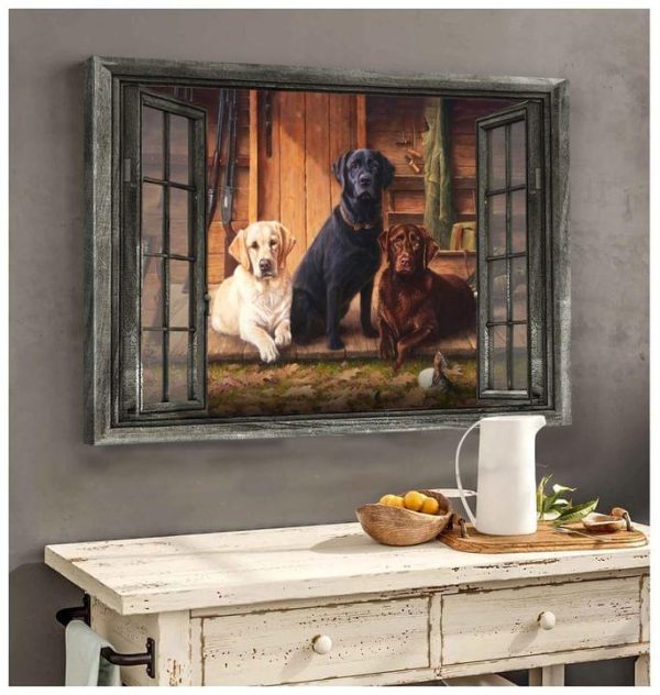 Labrador Golden Dog Squad Team Love You Animal Pet Fake Window Canvas Poster