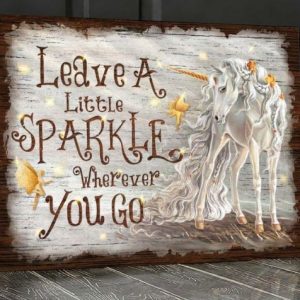 Leave A Little Sparkle Wherever You Go White Unicorn With Yellow Fairies Canvas Poster