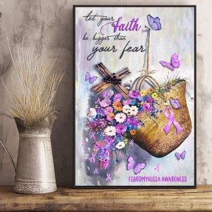 Let Your Faith Be Bigger Than Your Fear Handbag Purple Butterflies Flowers Canvas Poster