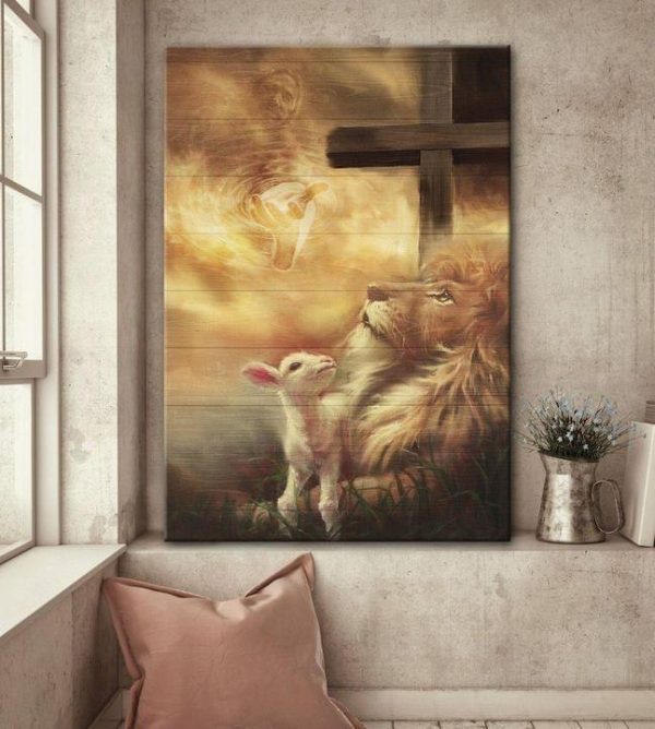 Lion And Goat Praying With Jesus God Digital Art Canvas Poster