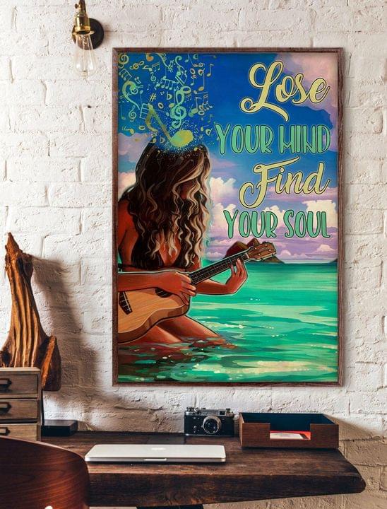 Lose Your Mind Find Your Soul Bikini Girl Playing Guitar On Beach Music Notes Canvas Poster Lose Your Mind Find Your Soul Bikini Girl Playing Guitar On Beach Music Notes Canvas Poster