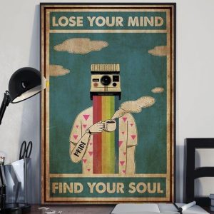 Lose Your Mind Find Your Soul Pride Camera Man Drinking Coffee Rainbow Canvas Poster