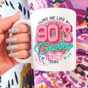 Love Me Like A 90’s Country Song Leopard Pink Rope White Mug Love Me Like A 90’s Country Song Leopard Pink Rope White Mug
