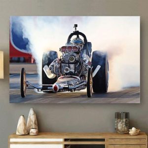 Man Riding Formula One Car Race Canvas Poster