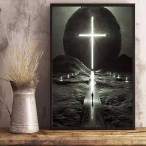Man Walking The Holy Cross Religion Canvas Poster
