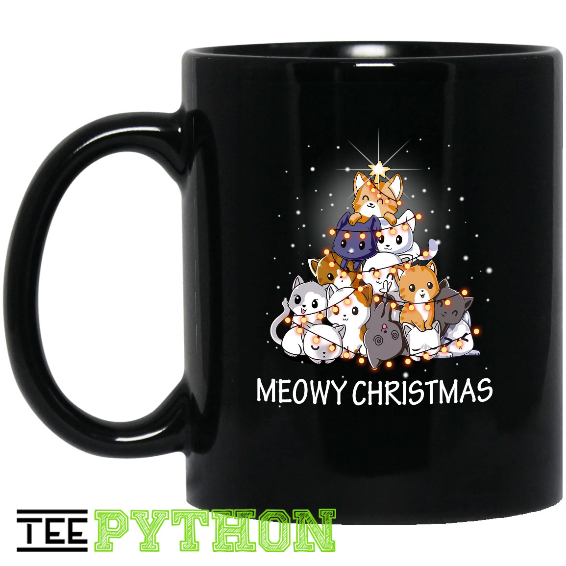 Meowy Christmas Cute Cat Pet Love Simple Black Mug Meowy Christmas Cute Cat Pet Love Simple Black Mug