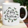 Merry Christmas Leaves White Mug