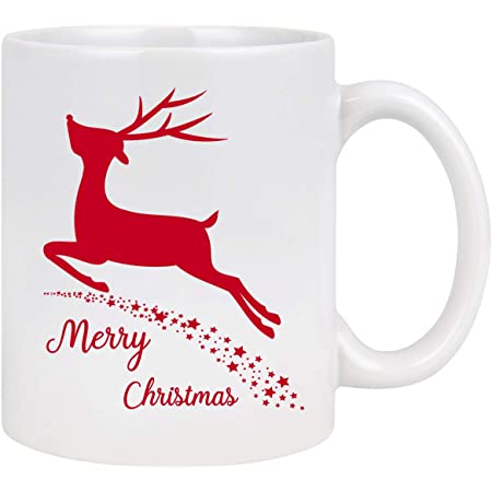 Merry Christmas Red Reindeer Stars White Mug Merry Christmas Red Reindeer Stars White Mug