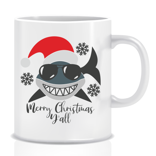 Merry Christmas Y'all Santa Shark Snow White Mug Merry Christmas Y'all Santa Shark Snow White Mug