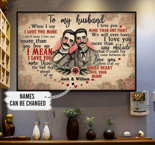 My Husband Heart Love LGBT Name Customized Personalized Canvas Poster
