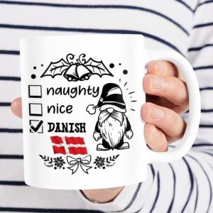 Naughty Nice Danish Flag Of Denmark Gnome White Mug Naughty Nice Danish Flag Of Denmark Gnome White Mug