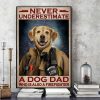 Never Underestimate A Dog Dad Who Is Also A Firefighter Dog Wearing Fireman Uniform Fire Canvas Poster