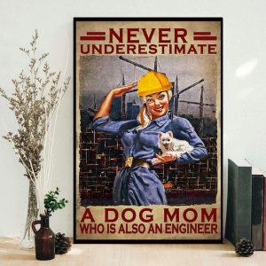 Never Underestimate A God Mom Who Is Also An Engineer Lady Girl Holding Puppy Canvas Poster