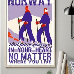 Norway That Place Forever In Your Heart No Matter Where You Are Men Go Skiing Canvas Poster