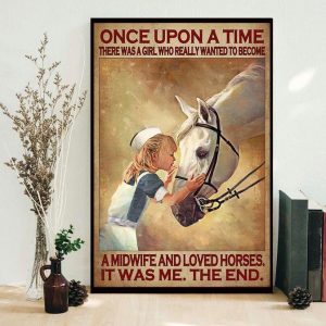 Once Upon A Time There Was A Girl Who Really Wanted To Become Midwife And Loved Horse Baby Girl Kissing Horse Canvas Poster