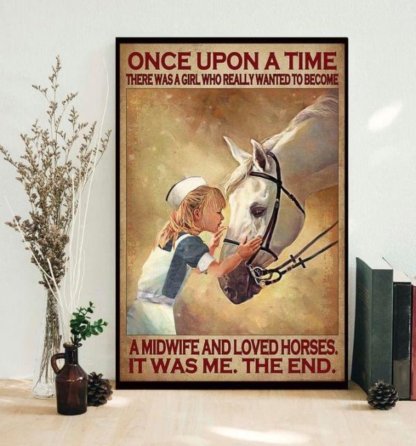 Once Upon A Time There Was A Girl Who Really Wanted To Become Midwife And Loved Horse Baby Girl Kissing Horse Canvas Poster