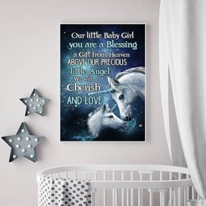 Our Little Baby Girl You Are A Blessing A Gift From Heaven Above Our Precious Little Angel We Will Cherish And Love White Unicorn Galaxy Canvas Poster