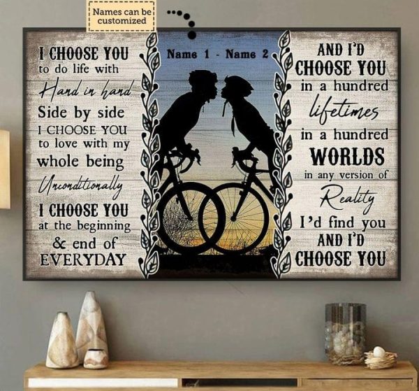 Outdoor Biking Couple Family Name Customized Personalized Canvas Poster