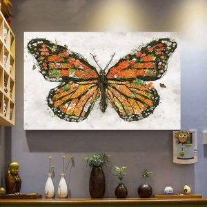 Painted Beautiful Huge Butterfly Flowers Canvas Poster