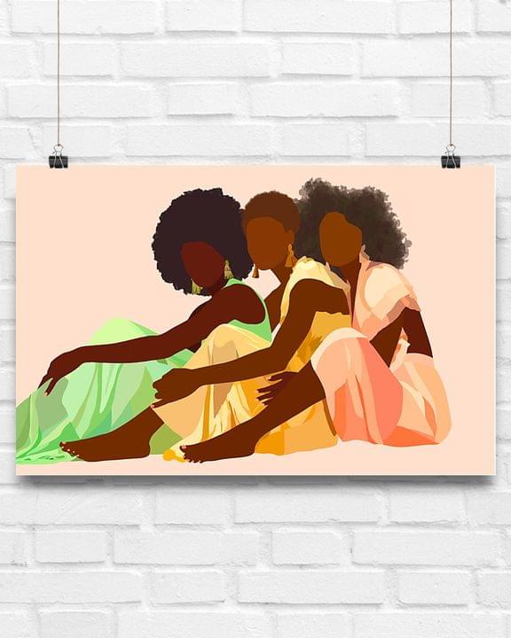 Painted Three Black Ladies Wearing Colorful Clothes Canvas Poster Painted Three Black Ladies Wearing Colorful Clothes Canvas Poster