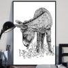 Painting Donkey Eating Grass Canvas Poster