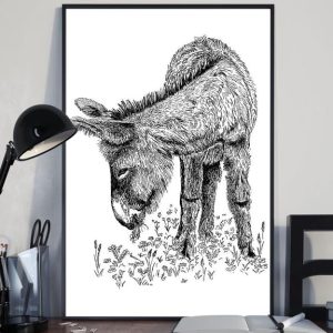 Painting Donkey Eating Grass Canvas Poster