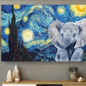 Painting Landscape Elephant Castle Moon Art Work Canvas Poster