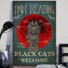 Paw Reading Black Cat Welcome Red Moon Cat Foot Canvas Poster