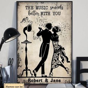 Romantic Dancing Couple Music Sounds Better With You Name Customized Personalized Canvas Poster
