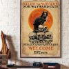 Salem Sanctuary For Wayward Cats Ferals And Familiars Welcome Est 1692 Creepy Cat Sitting On Skulls Orange Moon Halloween Canvas Poster