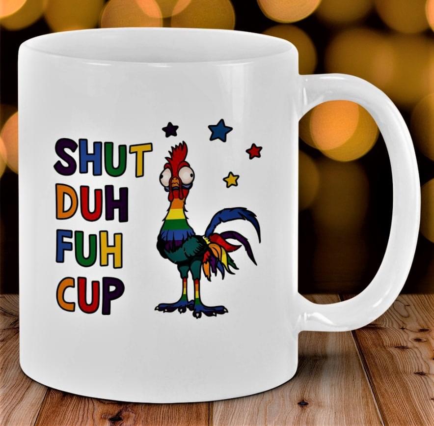 Shut Duh Fuh Cup Colorful Chicken Stars White Mug Shut Duh Fuh Cup Colorful Chicken Stars White Mug