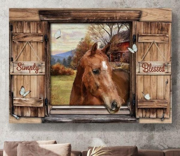 Simply Blessed Fake Window Horse Farming Canvas Poster