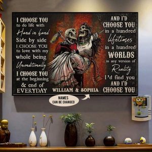 Skeleton Couple Love Lifetimes Name Customized Personalized Canvas Poster