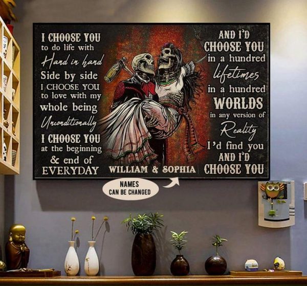 Skeleton Couple Love Lifetimes Name Customized Personalized Canvas Poster