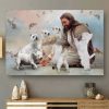 Smiling God Jesus Surrounded By White Schnauzers Canvas Poster